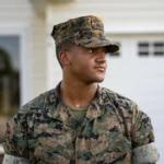 U.S. Marine in uniform at home